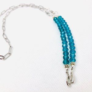 Jeweled aquamarine mask holder/ mask necklace